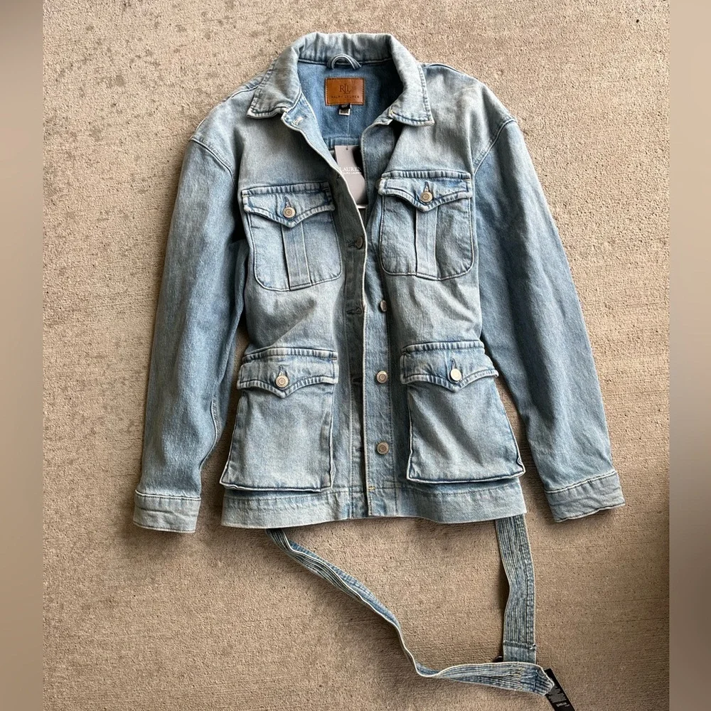 Ralph Lauren Light Blue Denim Jean Jacket with Belt, medium - Picture 6 of 12